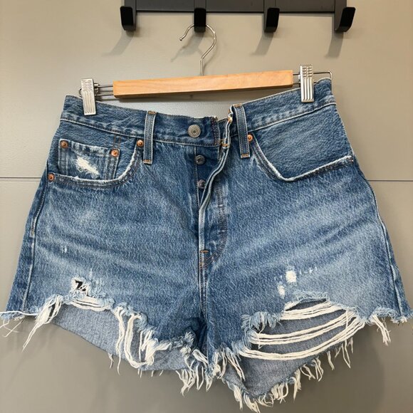 Levi's 501 Cutoffs; Distressed Denim; Size 28 - Picture 1 of 4